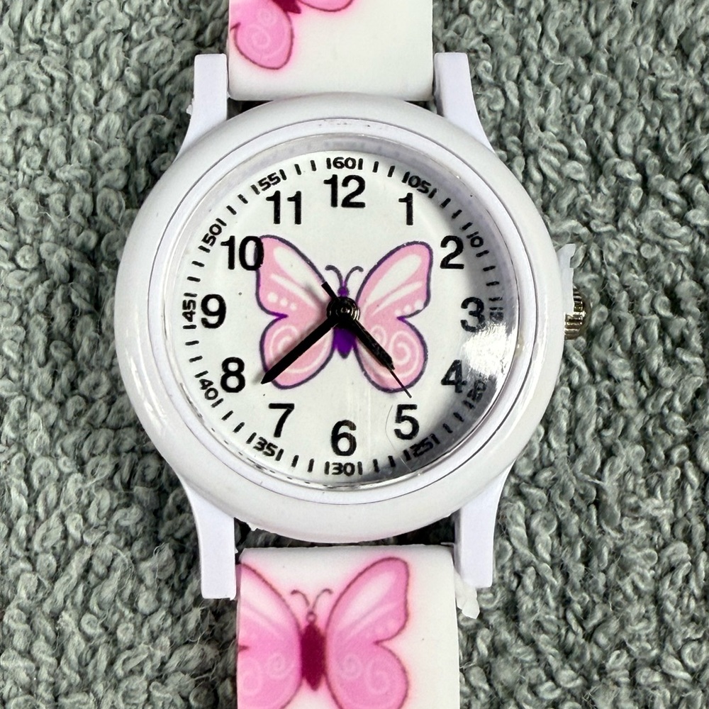 Pink and White Butterfly Toy Watch